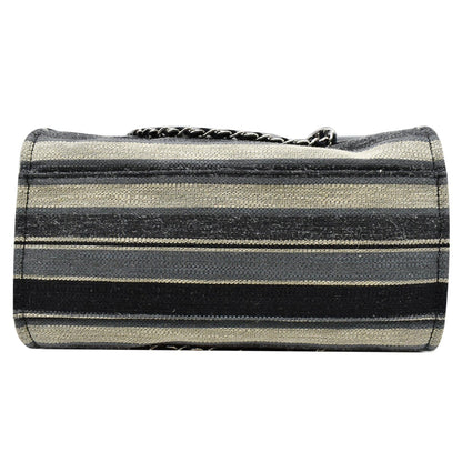 CHANEL Deauville Medium Striped Tweed Canvas Tote Bag Black/Grey