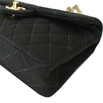 CHANEL Classic Flap Jersey Fabric Shoulder Bag Black