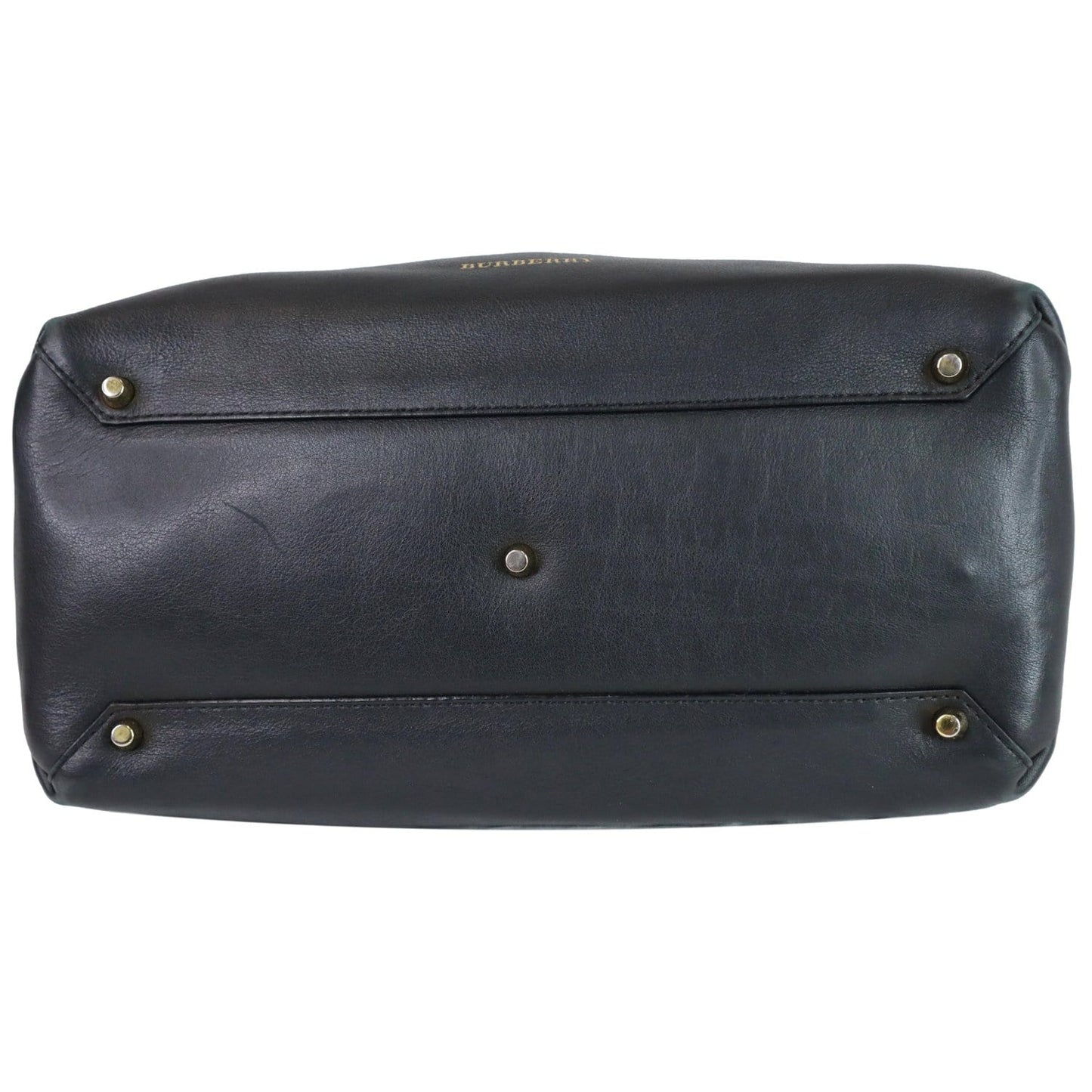 BURBERRY House Check Medium Banner Calf Leather Tote Bag Black