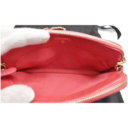 CHANEL Double Zip Wallet On Chain WOC Lambskin Shoulder Bag Red