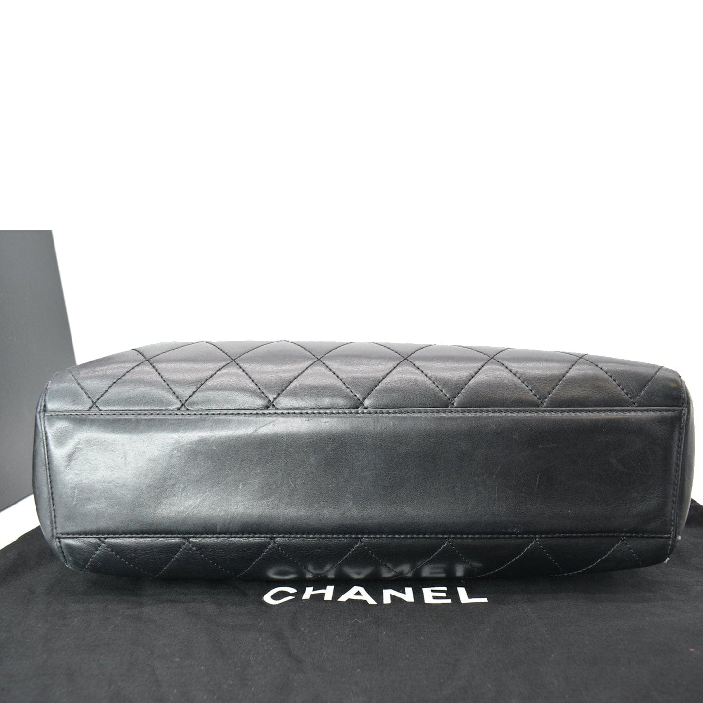 CHANEL Vintage Bekko Lambskin Leather Chain Tote Bag Black