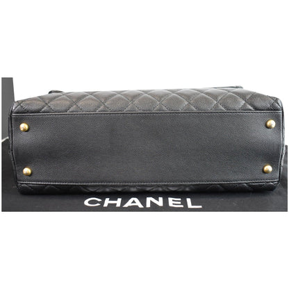 CHANEL Medium Coco Quilted Caviar Lizard Handle Shoulder Bag Black