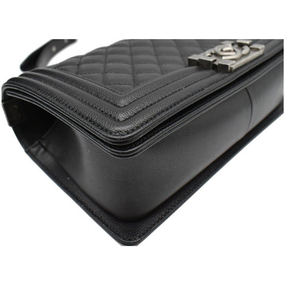 CHANEL Medium Boy Flap Caviar Leather Shoulder Bag Black