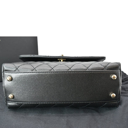 CHANEL Coco Mini Top Handle Caviar Leather Shoulder Bag Black