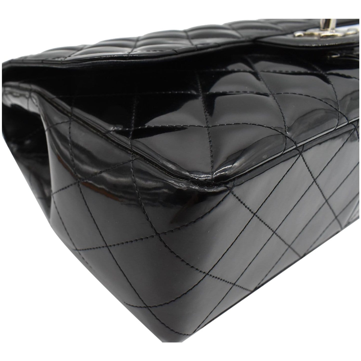 CHANEL Jumbo Single Flap Patent Leather Shoulder Bag Black