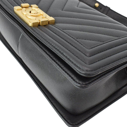 CHANEL Medium Boy Flap Chevron Leather Shoulder Bag Black