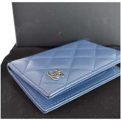 CHANEL Classic Folded Leather Card Holder Wallet Blue