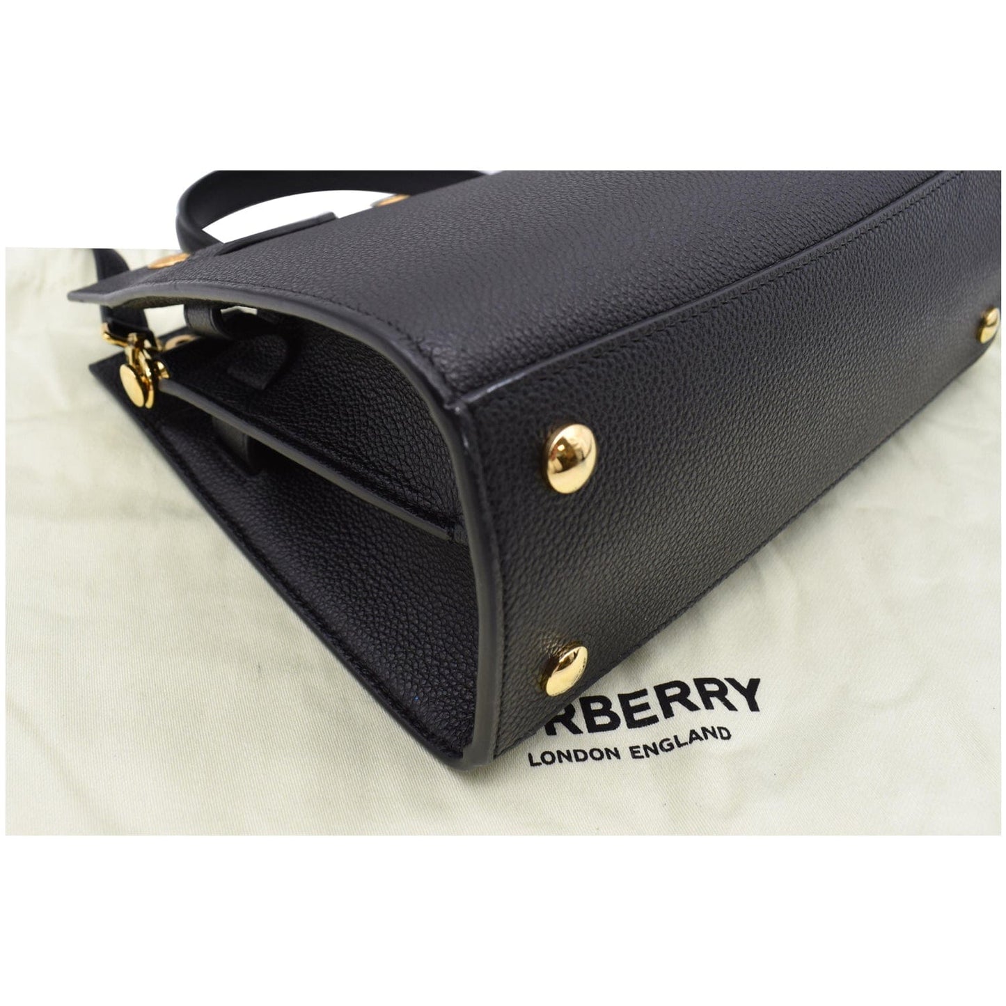 BURBERRY Mini Title Grainy Leather Top Handle Crossbody Bag Black