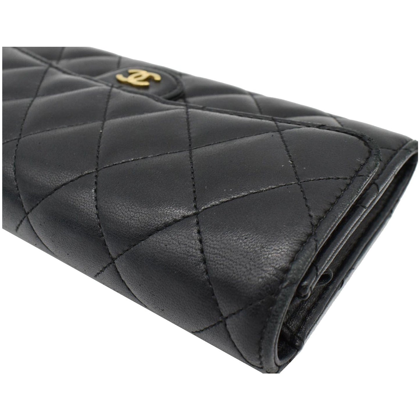 CHANEL Classic Long Flap Leather Wallet Black