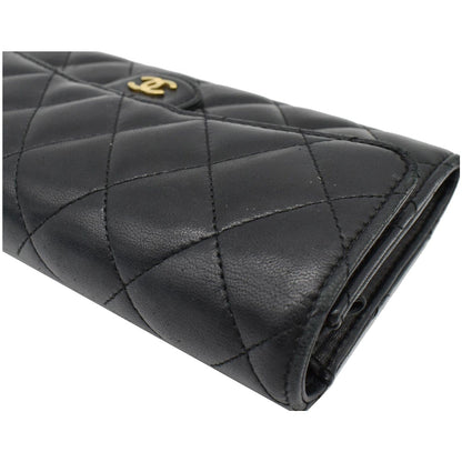 CHANEL Classic Long Flap Leather Wallet Black