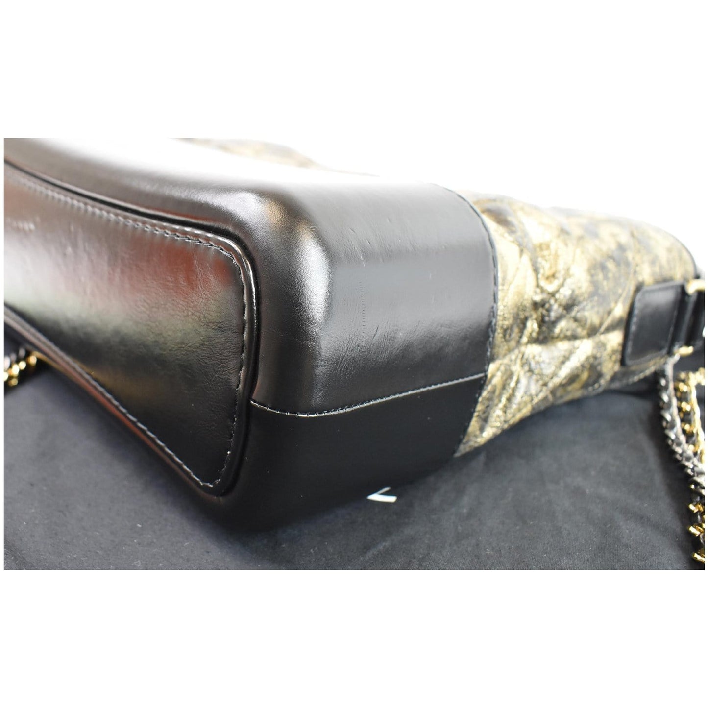 CHANEL Gabrielle Metallic Crumpled Leather Hobo Shoulder Bag Black/Gold