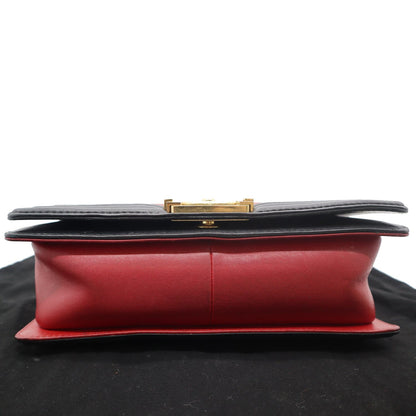CHANEL Medium Boy Quilted Lambskin Leather Shoulder Bag Black/Red