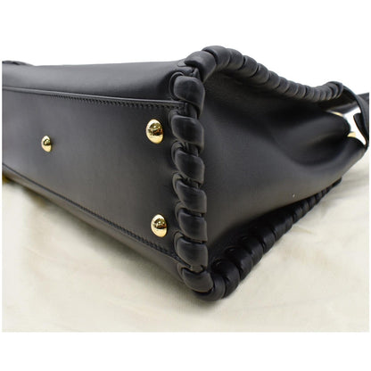 FENDI Peekaboo Medium Whipstitch Leather Satchel Shoulder Bag Black