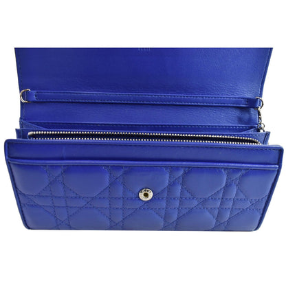 CHRISTIAN DIOR Cannage Lady Dior Charm Leather Wallet Blue - Last Call