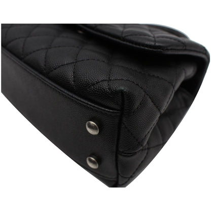 CHANEL Coco Mini Top Lizard Handle Caviar Leather Shoulder Bag Black