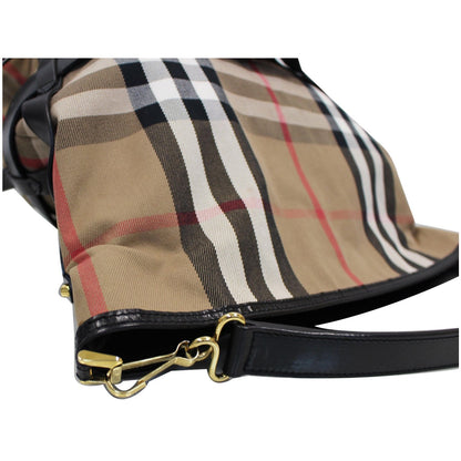 BURBERRY Bridle House Check Canvas Gosford Hobo Bag Black