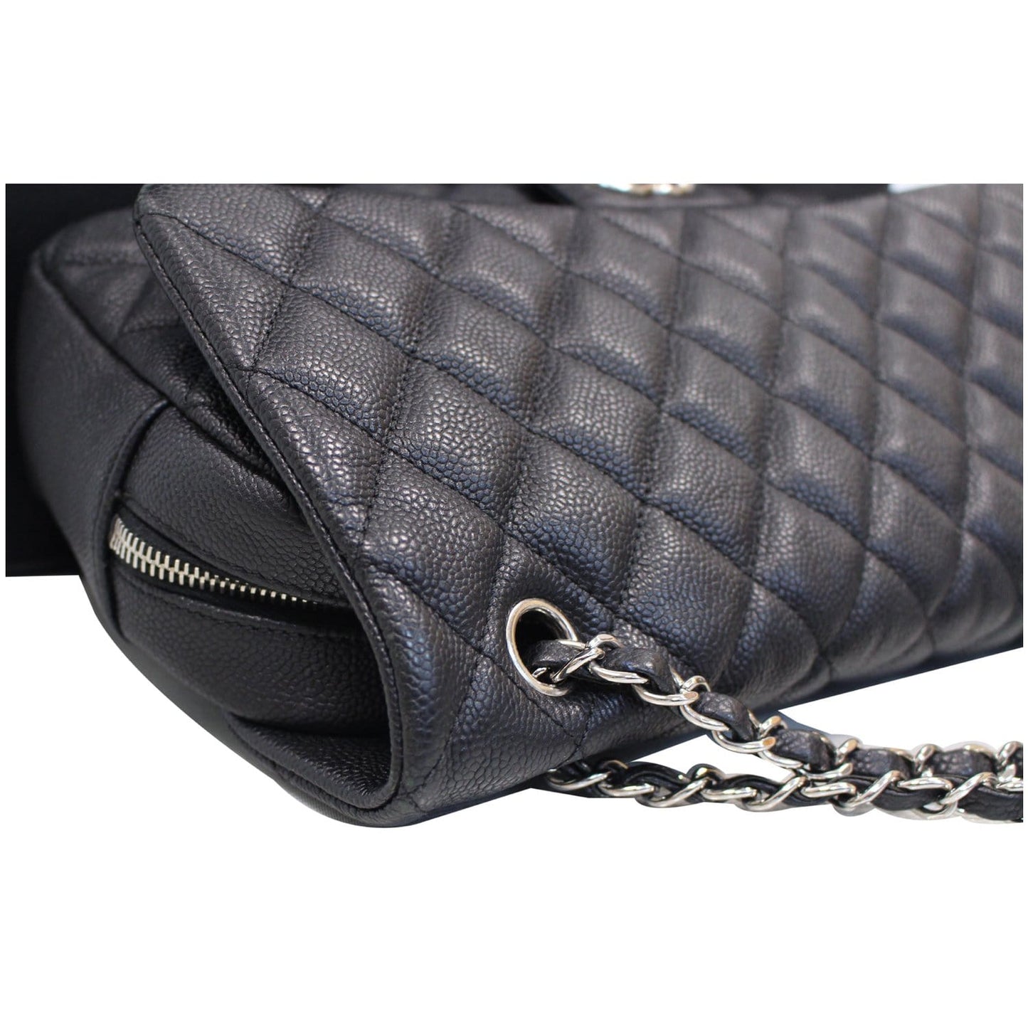 CHANEL Medium Flap Caviar Leather Shoulder Bag Black