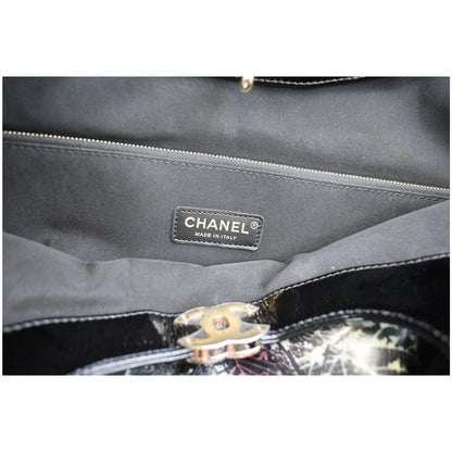 CHANEL 31 Large Leaves Printed Leather Shopping Shoulder Bag Black
