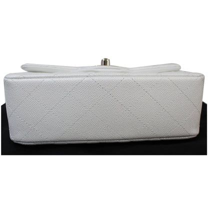 CHANEL Mini Top Handle Flap Caviar Leather Crossbody Bag White
