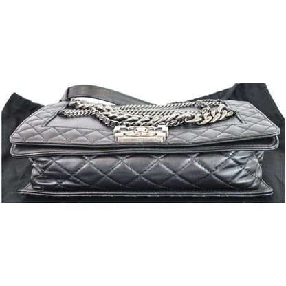 CHANEL Boy Enchained Medium Calfskin Leather Flap Shoulder Bag Black