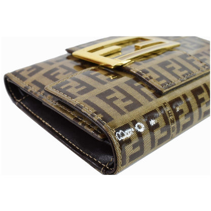 FENDI Trifold Zucca Vinyl Coated Wallet Brown