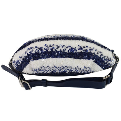 CHANEL Sequin Fanny Pack Leather Waist Bag Blue/White