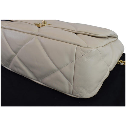 CHANEL Maxi 19 Quilted Goatskin Leather Shoulder Bag Beige