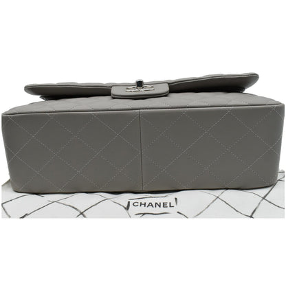 CHANEL Classic Jumbo Double Flap Lambskin Leather Shoulder Bag Grey