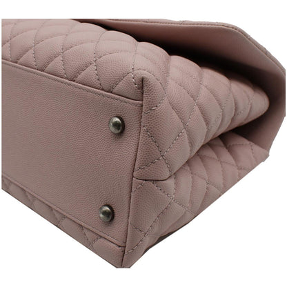 CHANEL Medium Coco Quilted Caviar Leather Top Handle Shoulder Bag Pink