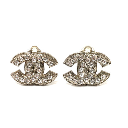 CHANEL Earring metal Silver CC COCO Mark Rhinestone