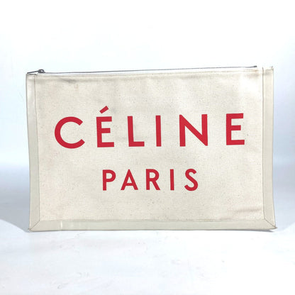 CELINE Clutch bag Leather / canvas white logo Women