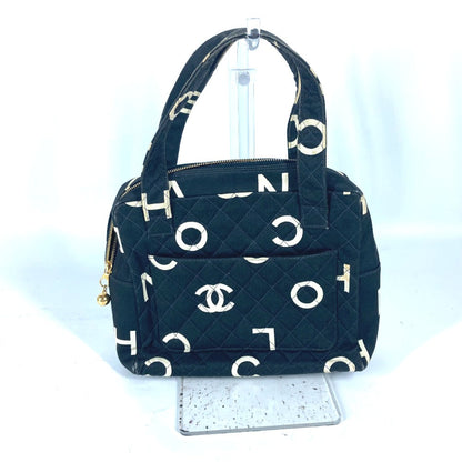 CHANEL Handbag canvas black vintage CC logo all-over pattern Women