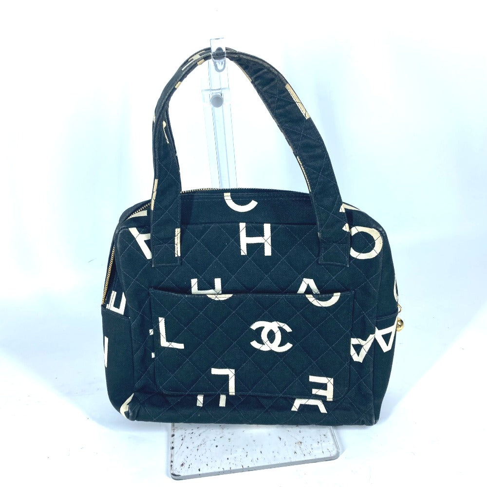 CHANEL Handbag canvas black vintage CC logo all-over pattern Women