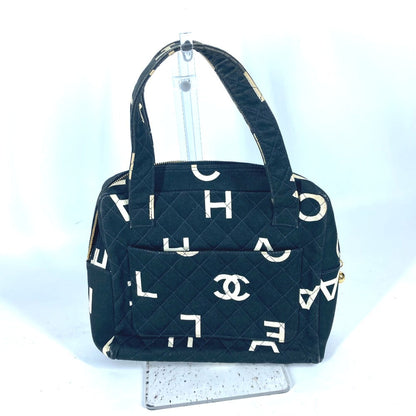 CHANEL Handbag canvas black vintage CC logo all-over pattern Women