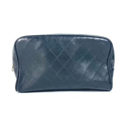 CHANEL Pouch leather black vintage Bicolole
