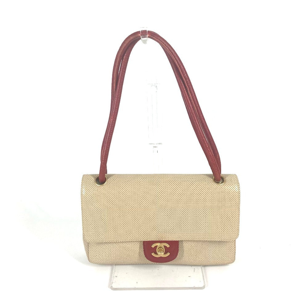 CHANEL Shoulder Bag leather beige CC COCO Mark Punching