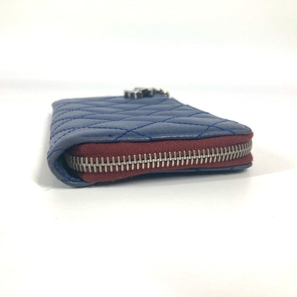 CHANEL Long Wallet Purse leather blue CC COCO Mark logo L-shaped zipper Matelasse quilting
