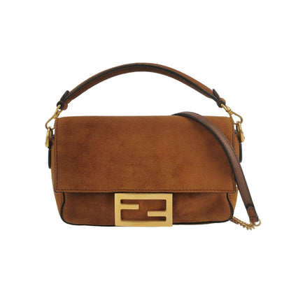 Fendi Baguette Mini Brown Suede Gold Hardware Crossbody Bag