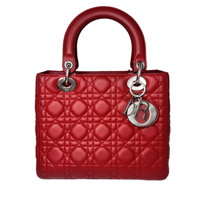 Lady Dior Medium Bag Red Lambskin Cannage Leather Without Strap