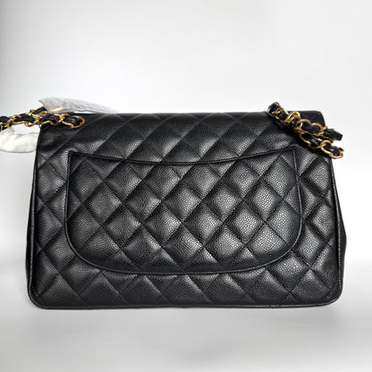 Chanel Classic Flap Jumbo Black Caviar Leather Double Flap Gold Hardware 2011-2012