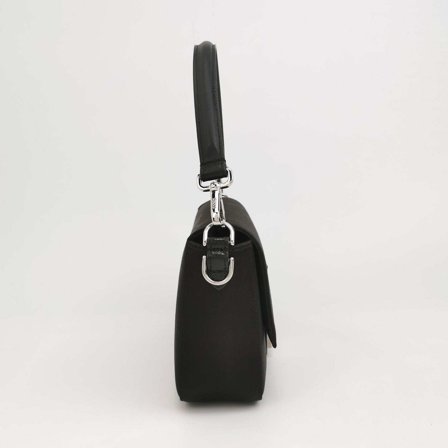 Fendi Baguette Black Silk Crystal Buckle Crossbody Bag