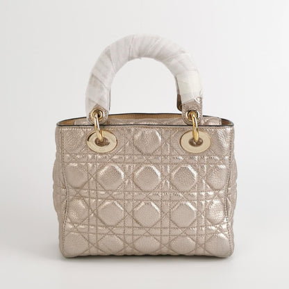 Lady Dior Small Supple Calfskin Leather Gold Cannage Handbag with Strap