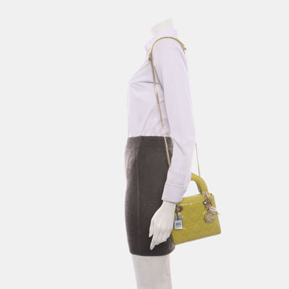 Lady Dior Mini Handbag Yellow Patent Leather Gold-tone Chain Strap