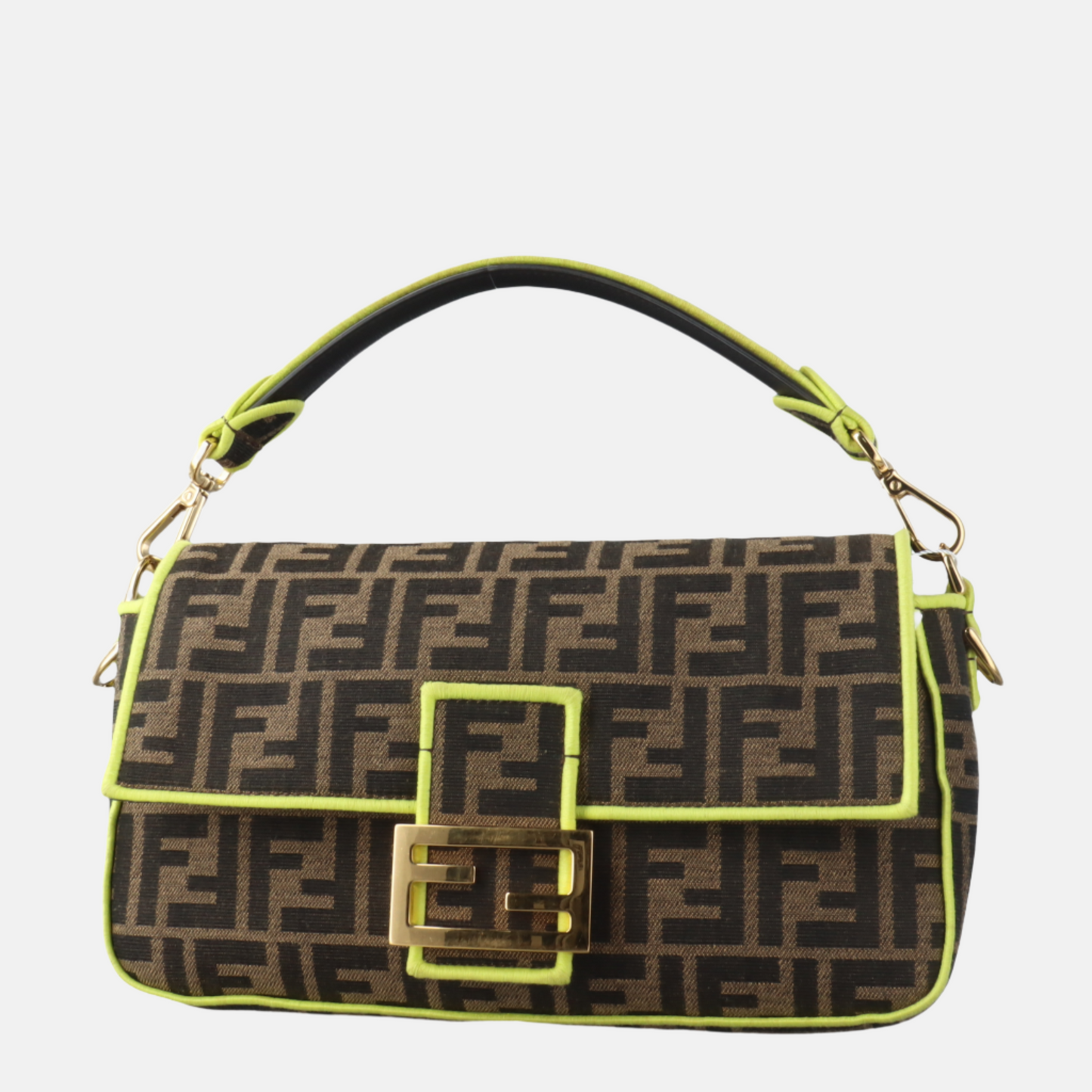 FENDI Baguette Zucca Monogram Canvas with Lime Neon Trimming Medium