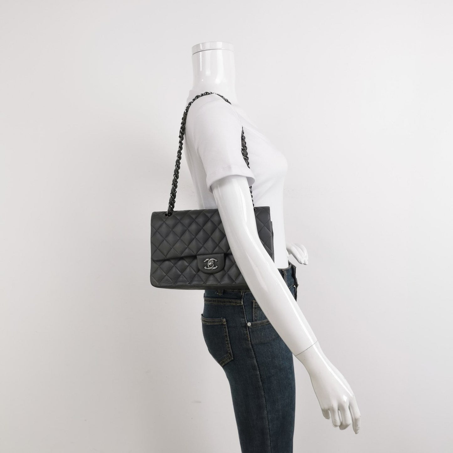Chanel Classic Flap 2005 Grey Lambskin Leather with Silver Hardware