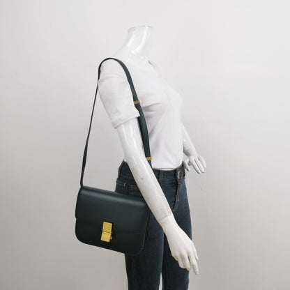 CELINE Classic Box Flap Dark Green Leather crossbody bag