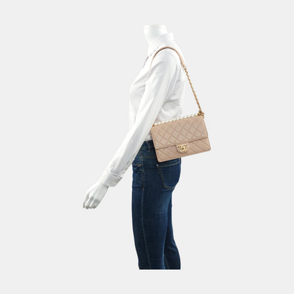 Chanel Classic Vertical Pearl Small Light Pink Flap Bag Gold Hardware
