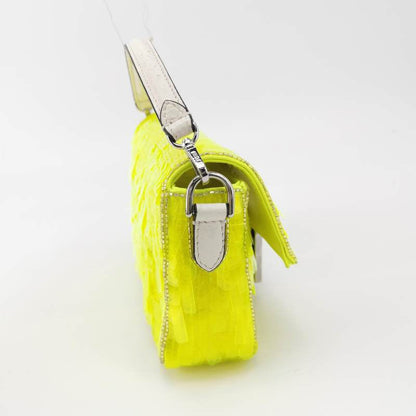 Fendi Baguette Mini Neon Lime Green Sequins Chain Strap Crossbody Bag