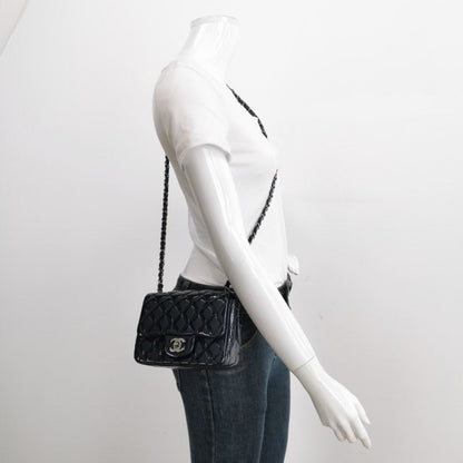 Chanel Mini Square Classic Flap 2014 Navy Patent Leather Crossbody Bag