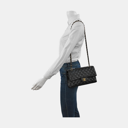 Chanel Timeless Classic Flap Medium Black Lambskin Leather Gold Hardware 2019